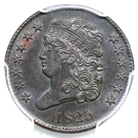 1825 C-2 PCGS AU 58 Classic Head Half Cent Coin 1/2c Cover
