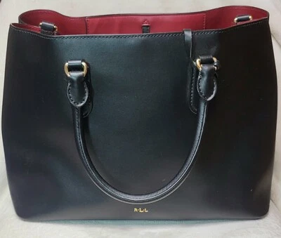 Lauren Ralph Lauren Black And Red Marcy Leather Satchel Purse - Image 1 of 4