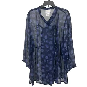 Blusa April Cornell S floreale semi trasparente cravatta davanti blu boho top taglia small - Foto 1 di 9