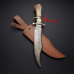 FULL TANG HAND FORGED DAMASCUS STEEL ART HUNTING BOWIE KNIFE,GIFT BOWIE KNIFE - Picture 1 of 3
