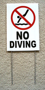 NO DIVING with Symbol  8" x12" Plastic Coroplast Sign with Stake