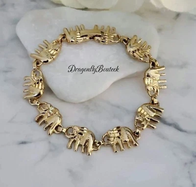 Pulsera elefante de oro para mujer, chapado en oro pesado de 14K Foto 1 de 4