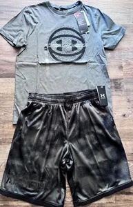 Neu mit Etikett Under Armour Large Jungen dunkelgrau/schwarz BASKETBALLSHORTS Set YLG - Bild 1 von 5