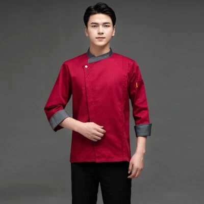 Men Women Chef Work Breathable Kitchen Gray Collar Long-Sleeved Chef Coat Jacket - Image 1 of 4
