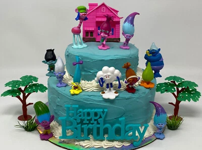 Conjunto de enfeites de bolo de aniversário Trolls Deluxe com papoula rainha e DJ Suki - Imagem 1 de 4