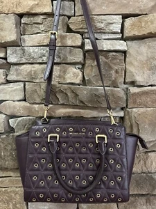Michael Kors Selma Shoulder Bag Satchel Handbag Grommet Purple Quilted Leather - Picture 1 of 14