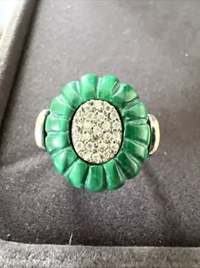 Vintage Signed 925 STERLING SILVER MALACHITE CZ RING SIZE 7 - Picture 1 of 9