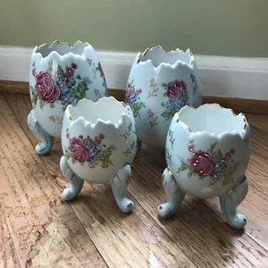Lot of 4 Vintage NapcoWare 3199 Hand Painted Porcelain Egg Vases 5" and 4" Set - Picture 1 of 11