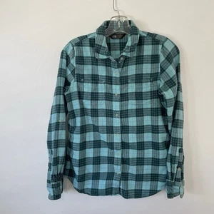 North Face Womens Shirt Sz Medium Buffalo Teal Plaid Flannel Button Up Outdoor - Picture 1 of 5