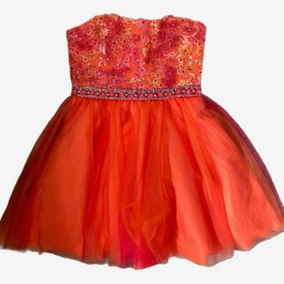 Lexi by Mon Cheri Tween girl beaded strapless formal dress tulle mini size 12 - Image 1 of 4