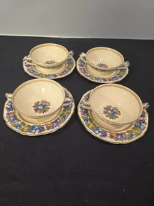 Crown Ducal "Florentine" Cream Soup Bowls with Underplates – Set of 4 - Picture 1 of 15