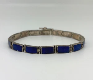 PULSERA de colección con incrustación de lapislázuli de plata esterlina 950 panel modernista enlace - Imagen 1 de 7