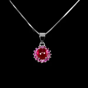 925 Sterling Silver Necklace Round Ruby 6mm Natural Gemstone Jewelry 18inches - Picture 1 of 14