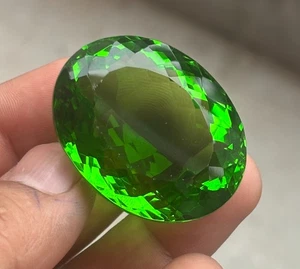 92 Ct Natural Oval Shape Certified Green Peridot Translucent Loose Gemstone - Picture 1 of 11
