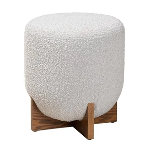 Baxton Studio Fisk Fabric Footstool Ottoman Light Grey/Walnut Brown - Picture 1 of 8