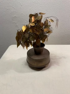 Vintage 7 Zoll MUSIKALISCHER Geldbaum gedrehter Draht Messing Gold Blätter Wohlstand Topf - Bild 1 von 11