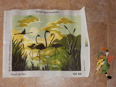 Royal Paris Needlepoint Canvas Le Lac aux Flamants The Flamingo Lake 14 x 18 In - Image 1 of 4