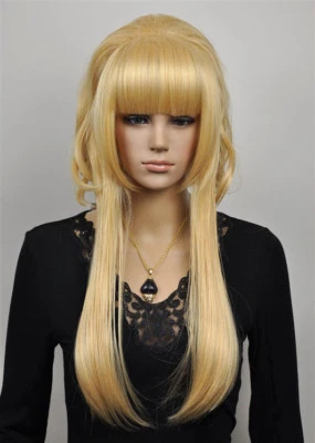 Peluca de pelo rubia larga recta ondulada para mujer dama coleta cosplay anime + gorra Foto 1 de 4