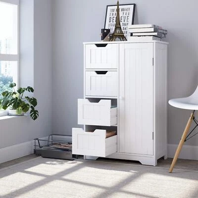 Bathroom Floor Cabinet Storage Organizer Free Standing Sideboard Cabinet 4Drawer - Image 1 of 4