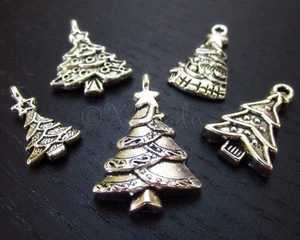 Christmas Tree Charms Antiqued Silver Plated 5PCs Mix CM2718 - 5, 10, 20PCs - Picture 1 of 3