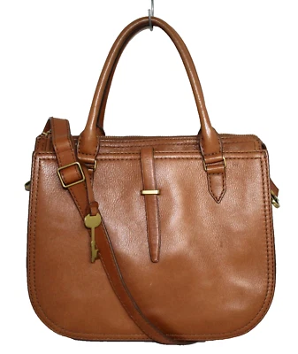 Bolso Bandolera FOSSIL Ryder Asa Superior Cuero Marrón Tostado Llavero Dorado Hdw Foto 1 de 4