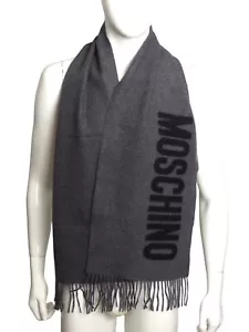 MOSCHINO- NWT Gray & Black Wool Fringe Muffler - Picture 1 of 2