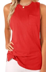Women's High Neck Tank Top Sleeveless Blouse Plain T Shirts Pocket Cami Summer T - Picture 1 of 5