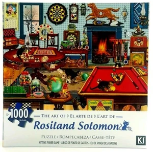 Rosiland Solomon 1000 Piece Cat Puzzle Kittens Poker Game 27" x 20" New - Picture 1 of 3