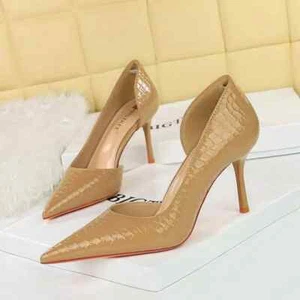 Zapatos De Mujer Elegantes Beige Brillantes Cómodos De Piel Sintética 8 Cm 85894 - Imagen 1 de 1
