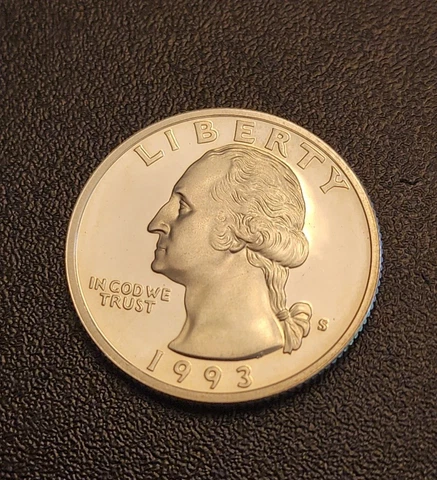 1993 S Silver Proof Washington  Quarter- FROM US PROOF SET - Free Shipping Cover
