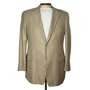Roundtree and Yorke Men Jacket Blazer Classic 2 Button Wool Silk Tan 46L - Picture 1 of 12
