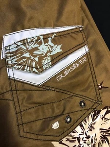 OG QUIKSILVER Board Shorts X-LONG BRONZE TOUGH SPEAR TIP + NEO FLY, TRUE SIZE 33 - Picture 1 of 17