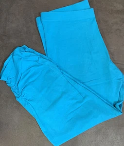 GIRLS CAPRI LEGGINGS SIZE 14 TURQUOISE GATHERED ANKLE SO SOFT! - Picture 1 of 3