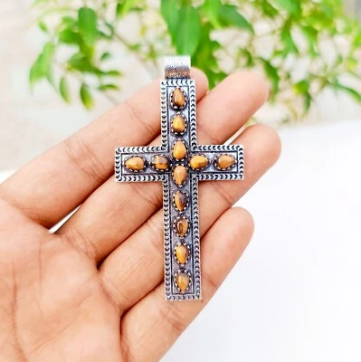 Tigerauge Kreuz Anhänger 925 Sterlingsilber Handarbeit Edelstein Schmuck 2,83... - Bild 1 von 4