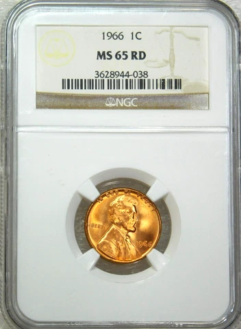 1966 P Lincoln Cent NGC MS65RD Business Strike Bright Red Super Luster PQ #C836M Cover