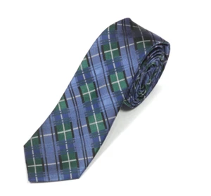 BEN SHERMAN Blue Green Plaid Men's Silk Skinny Neck Tie - Picture 1 of 3