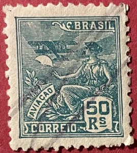 Brazil 1931 50 R Aviation Sc-330 Blue green Used #Wh64 - Picture 1 of 1