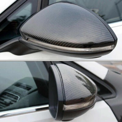 1Pair Carbon Fiber Black Replacement Side Mirror Cover Cap For VW Golf GTI MK7 R - Image 1 of 4
