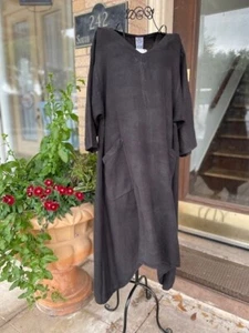 HLD1231 Black Medium NWT Match Point Linen Dress Pocket 3/4 Sleeve Mid Length - Picture 1 of 6