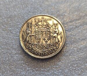 1943 50 Cents Canada 80% Silver King George VI. #701E