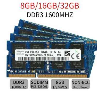 SKHynix 32GB 16GB 8GB 4GB DDR3 DDR3L 1600MHz PC3 PC3L Laptop Memory SDRAM LOT - Image 1 of 4