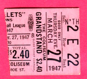 SUPER RARE! 1947 ABL BASKETBALL TICKET STUB-BALTIMORE BULLETS (FINISHED 31-3) - Picture 1 of 1