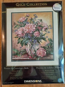 Dimensions Gold Collection Peonies & Canterbury Bells Counted Cross Stitch Kit - Picture 1 of 2
