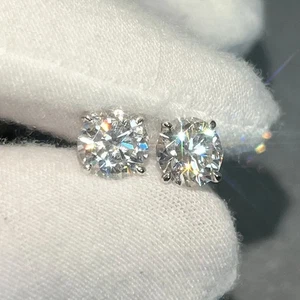 2.00Ct Round-Cut G/VS1 Lab Grown Diamond Stud Solitaire Earring 14k White Gold - Picture 1 of 4