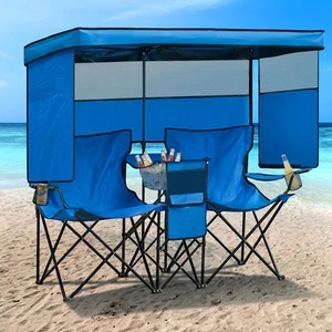 Double Beach Chair with Canopy Shade Heavy Duty Camping Chairs with Cup Holde... - Picture 1 of 8