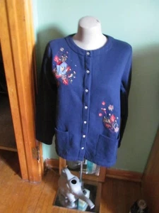 Breckenridge Women's Jacket Size M Blue Birdhouse Embroidered Full Snaps❤️ - Picture 1 of 5