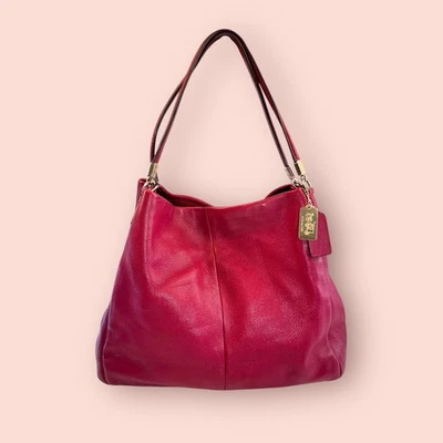 COACH Madison Phoebe Coral Red Pebbled Luxury Leather Shoulder Bag Purse 34291 - Image 1 of 4
