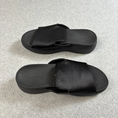 Sandalias Vionic para mujer 8 negras Monica plataforma deslizable cómodas ortopédicas zapatos de cuña Foto 1 de 4