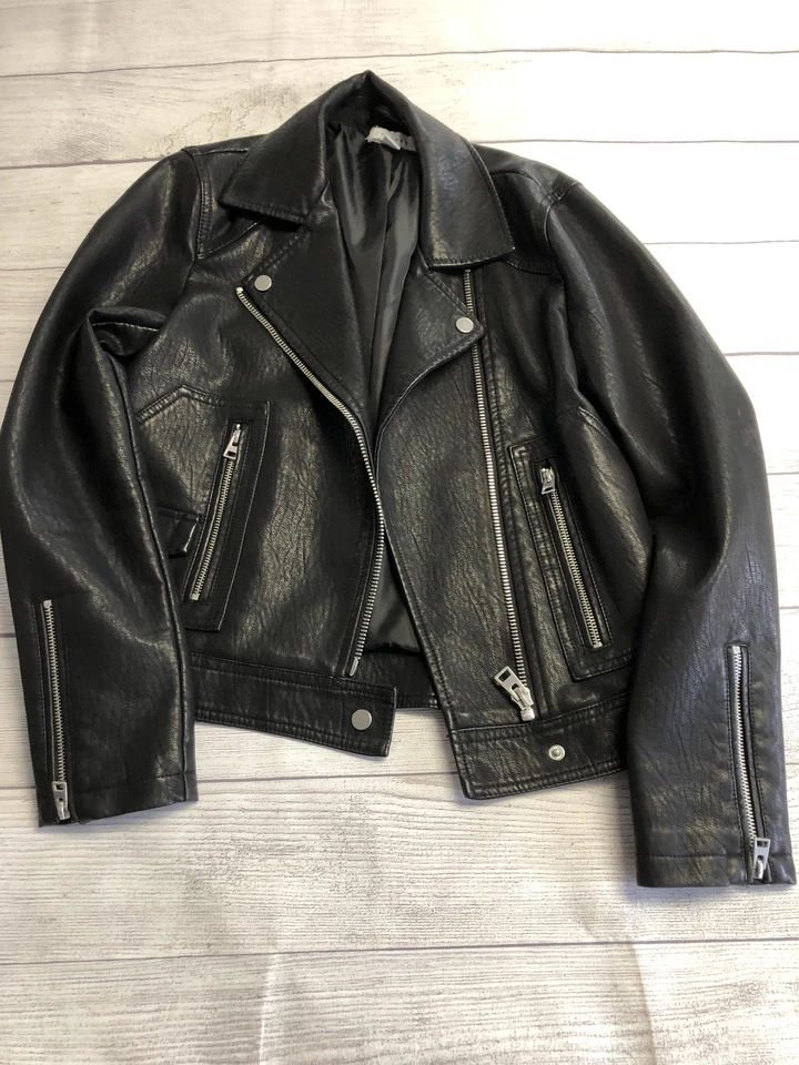 Chaqueta Topshop Mujer US 4 EUR 36 Negra Imitación Cuero Motociclista Cremallera Asimétrica Foto 1 de 4