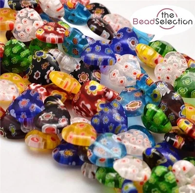 15 or 30 HEART FLOWER MILLEFIORI GLASS BEADS 12mm MIL7 - Image 1 of 2